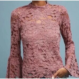 Akemi + Kin Anthropologie 2 Piece Dusty Sheer Lace Bell Sleeve Top Blouse Size 4